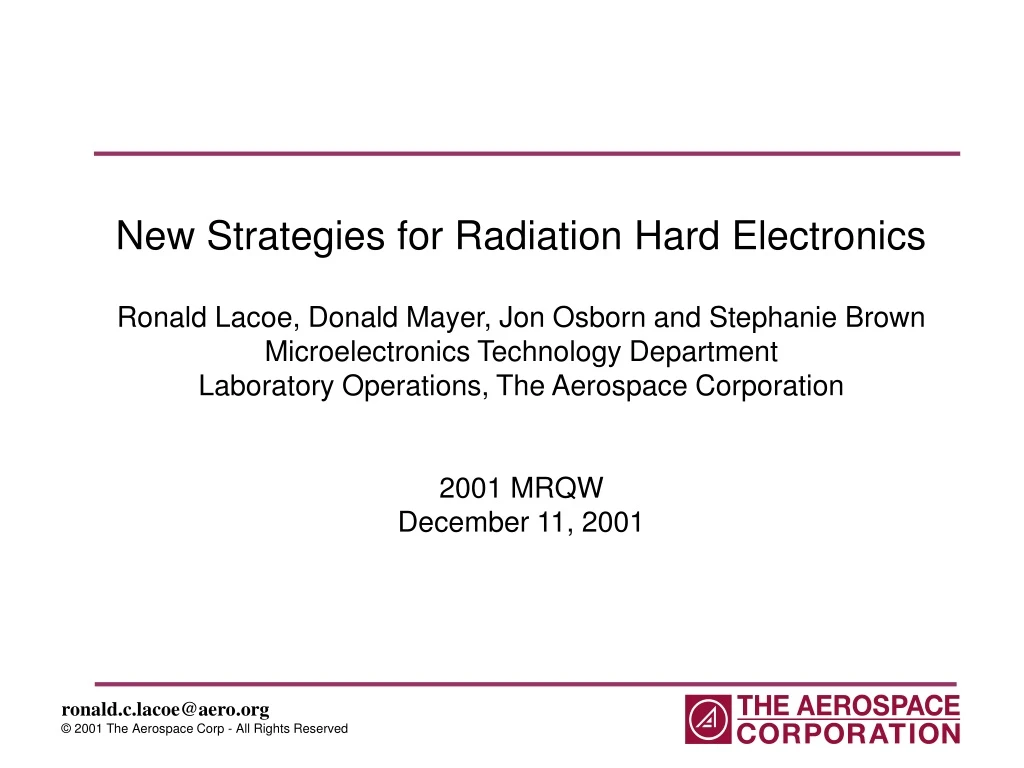 new strategies for radiation hard electronics