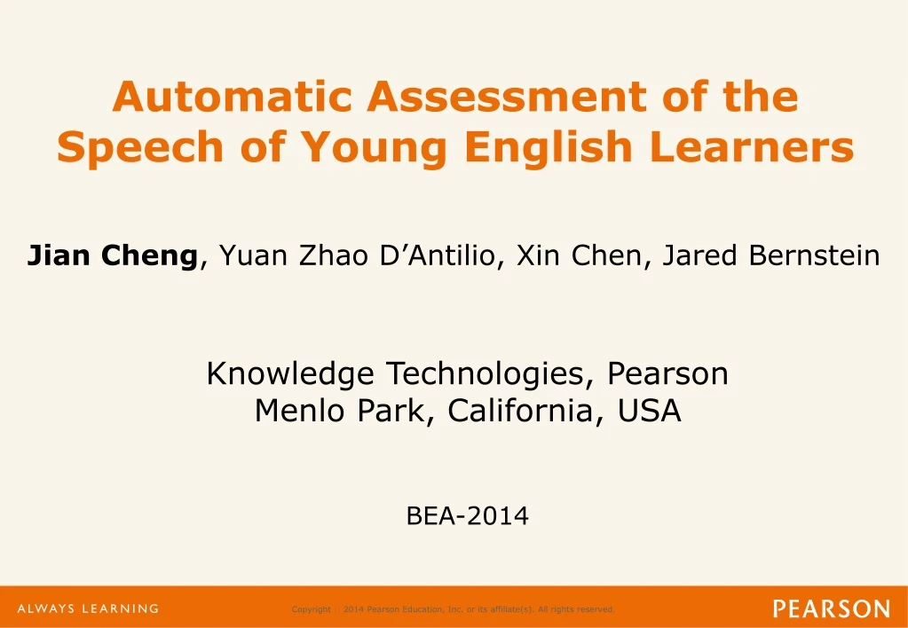 automatic assessment of the speech of young english learners