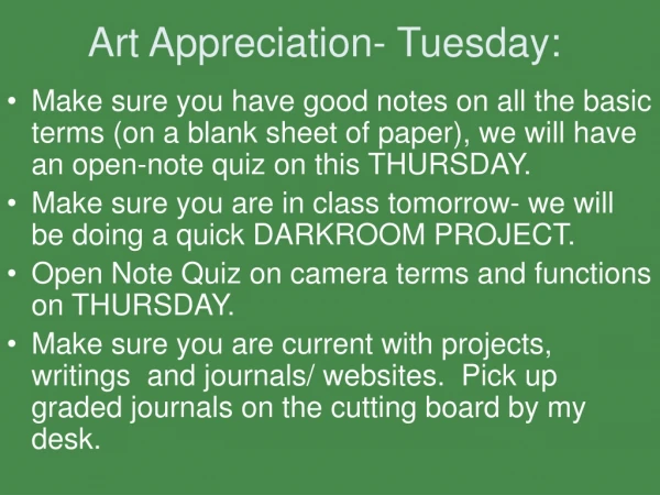 Art Appreciation- Tuesday: