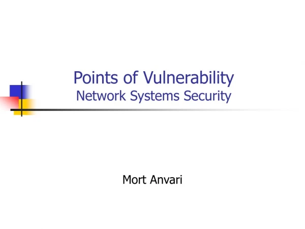 Points of Vulnerability  Network Systems Security