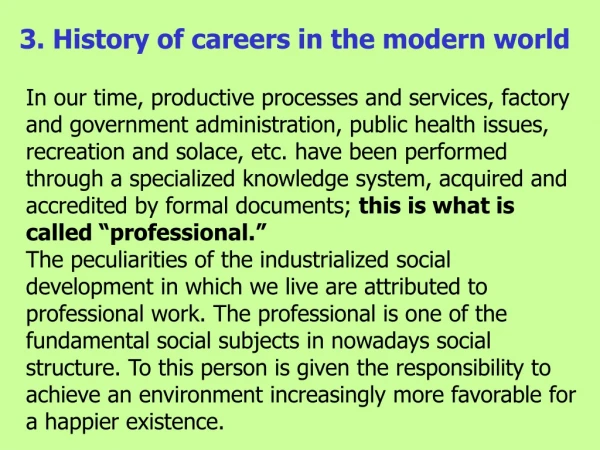 3. History of careers in the modern world
