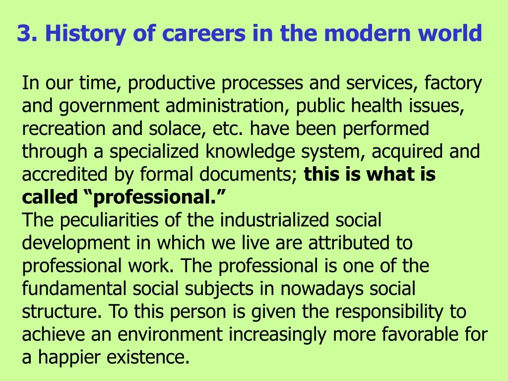 3 history of careers in the modern world