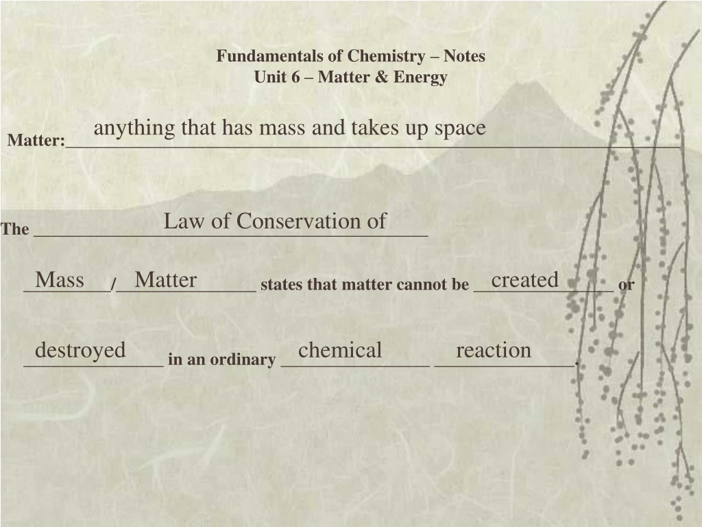 fundamentals of chemistry notes unit 6 matter