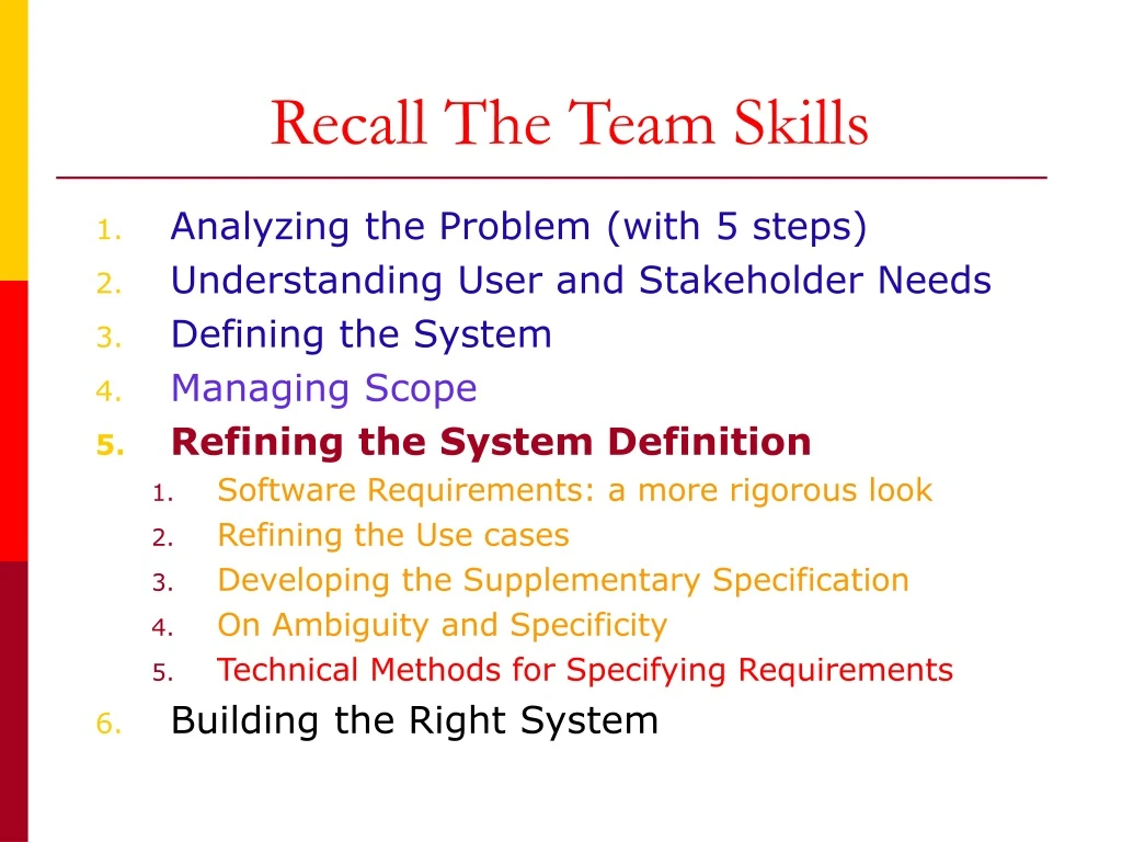 recall the team skills