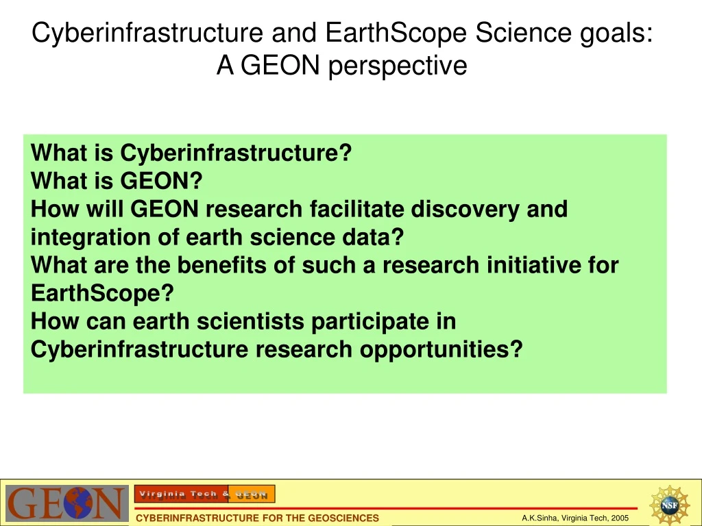 cyberinfrastructure and earthscope science goals a geon perspective