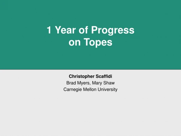 1 Year of Progress on Topes