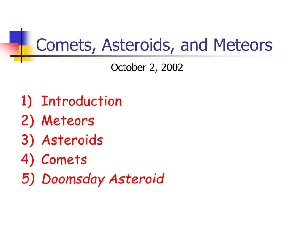 comets asteroids and meteors