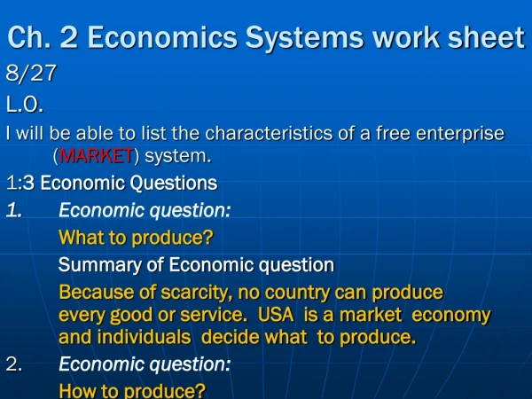 Ch. 2 Economics Systems work sheet