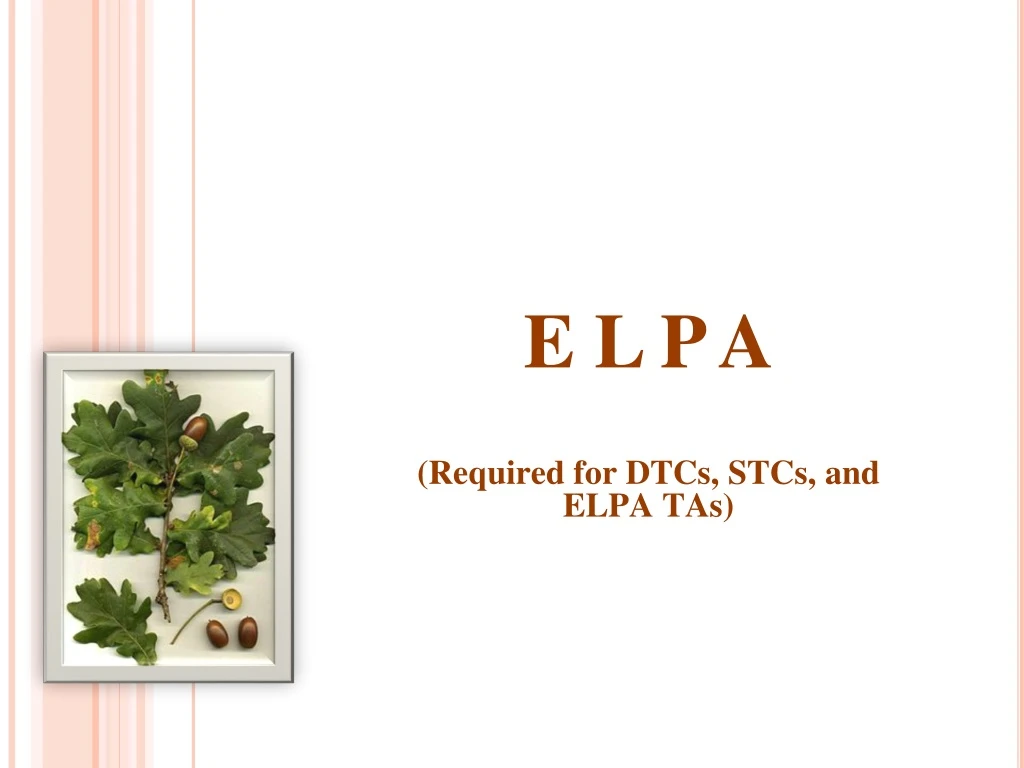 e l p a required for dtcs stcs and elpa tas