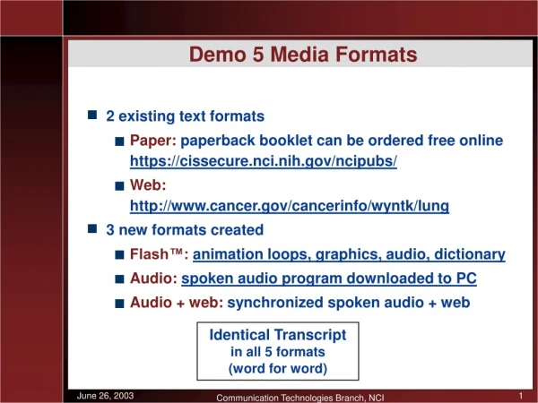 Demo 5 Media Formats