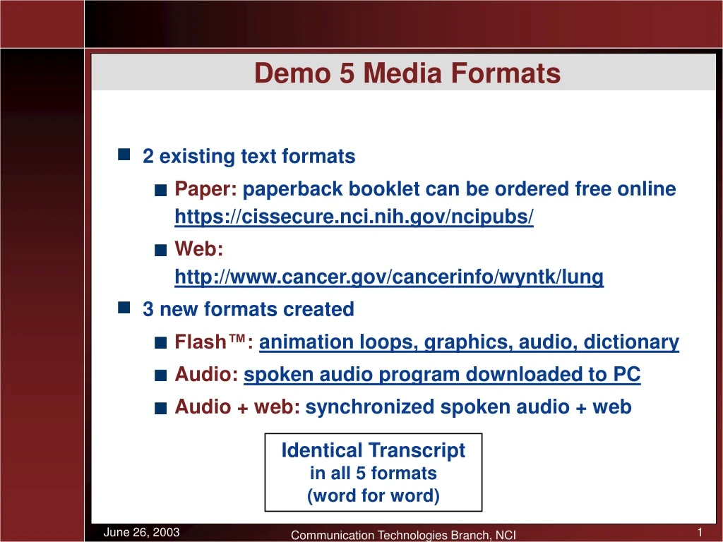 demo 5 media formats