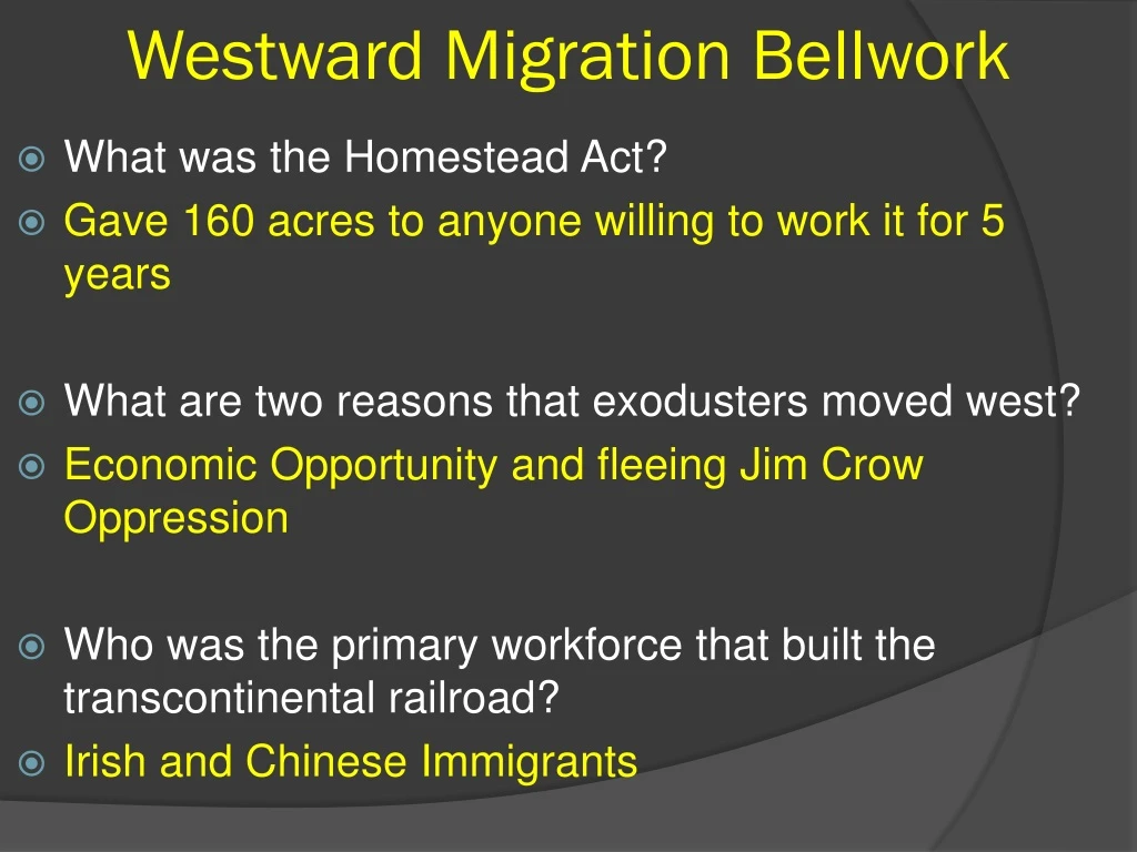 westward migration bellwork