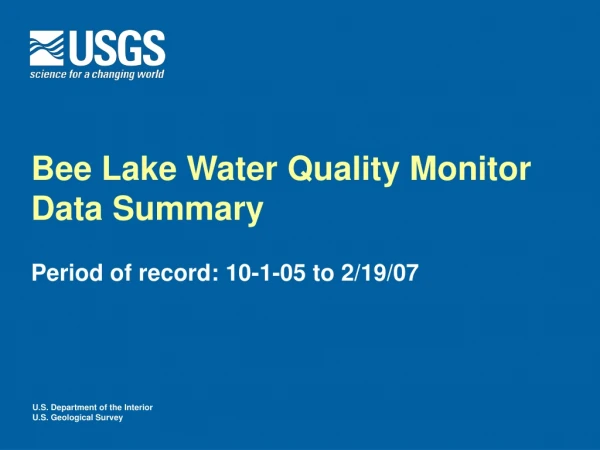 Bee Lake Water Quality Monitor Data Summary