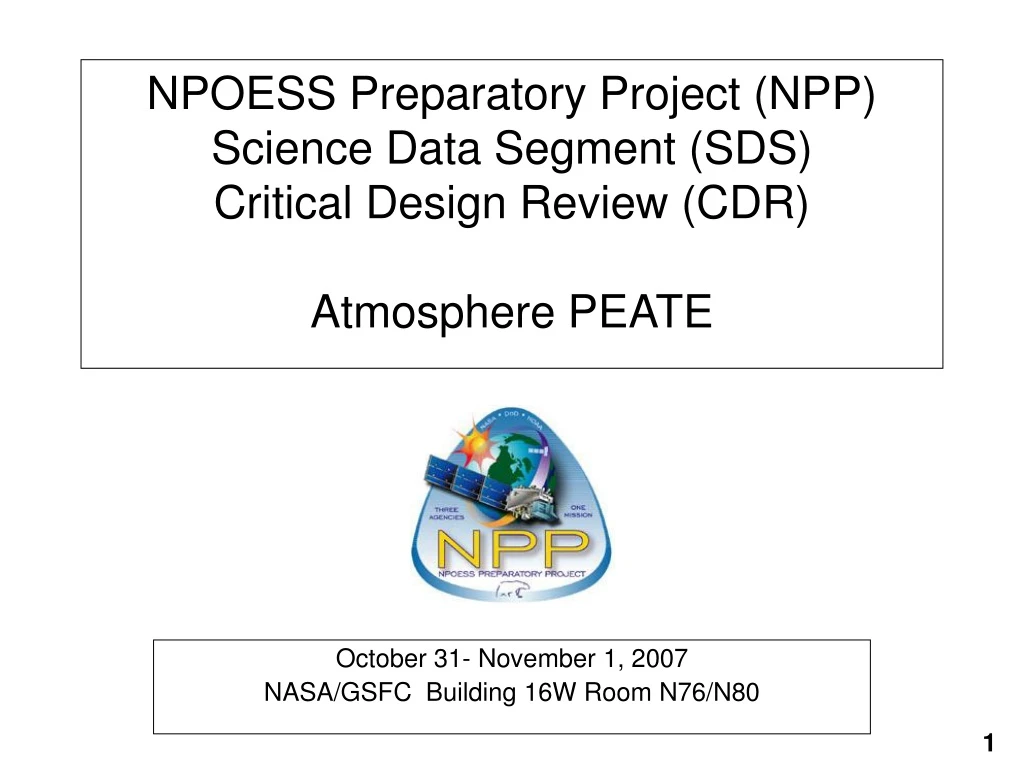 npoess preparatory project npp science data segment sds critical design review cdr atmosphere peate