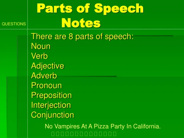 Parts of Speech           Notes