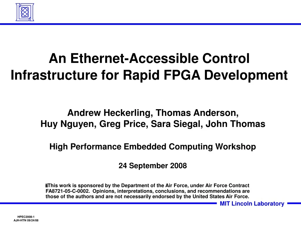 an ethernet accessible control infrastructure for rapid fpga development