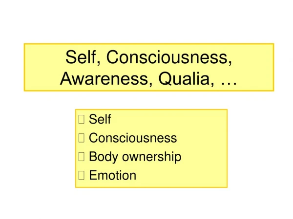 Self, Consciousness, Awareness, Qualia, …