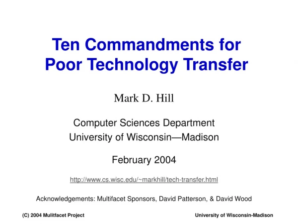 Ten Commandments for Poor Technology Transfer