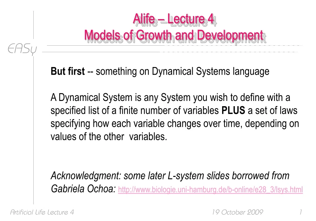 alife lecture 4 models of growth and development