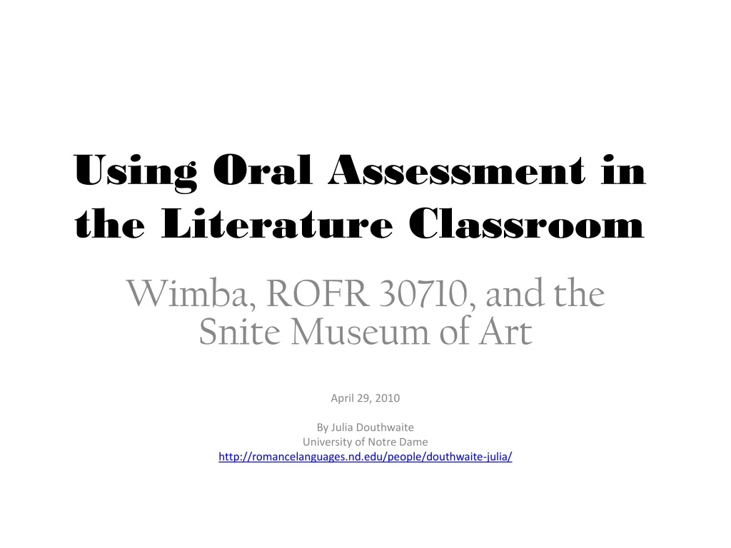using oral assessment in the literature classroom