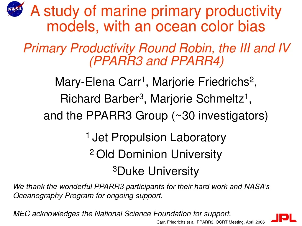 a study of marine primary productivity models