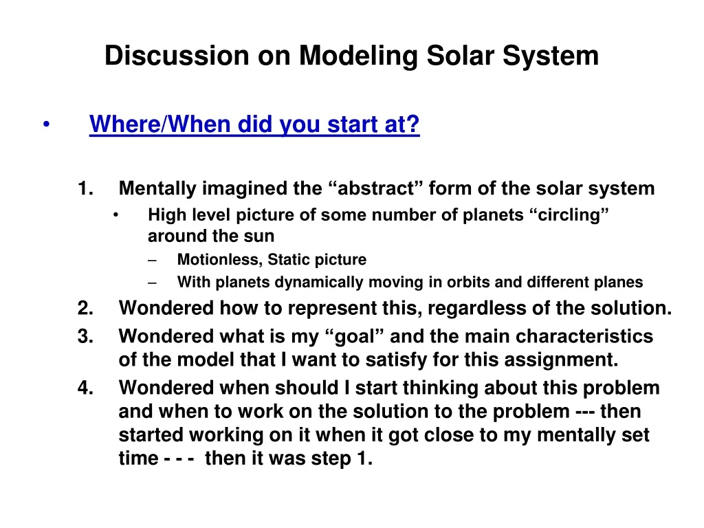 discussion on modeling solar system