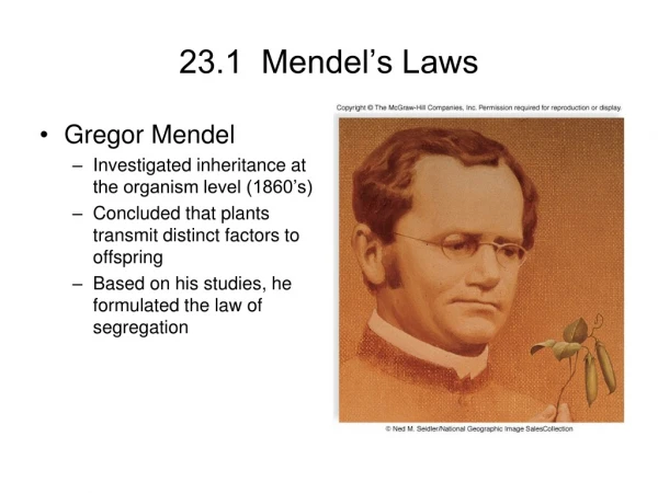23.1  Mendel’s Laws