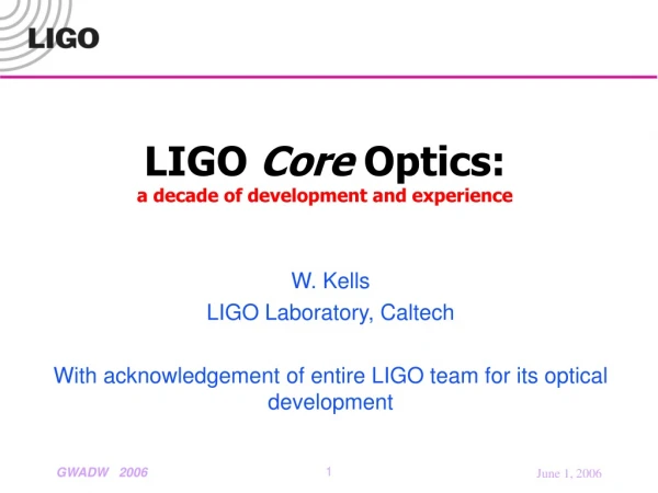 LIGO  Core  Optics: a decade of development and experience