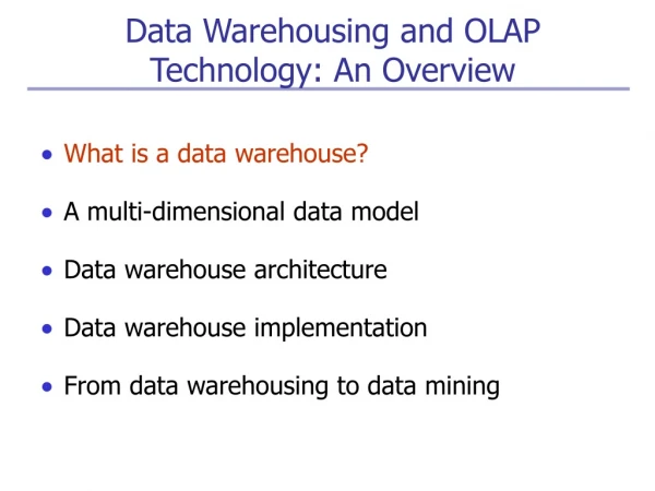 Data Warehousing and OLAP Technology: An Overview