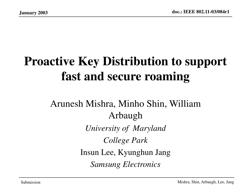 proactive key distribution to support fast and secure roaming