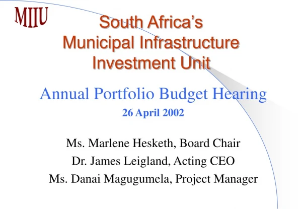 South Africa’s Municipal Infrastructure Investment Unit