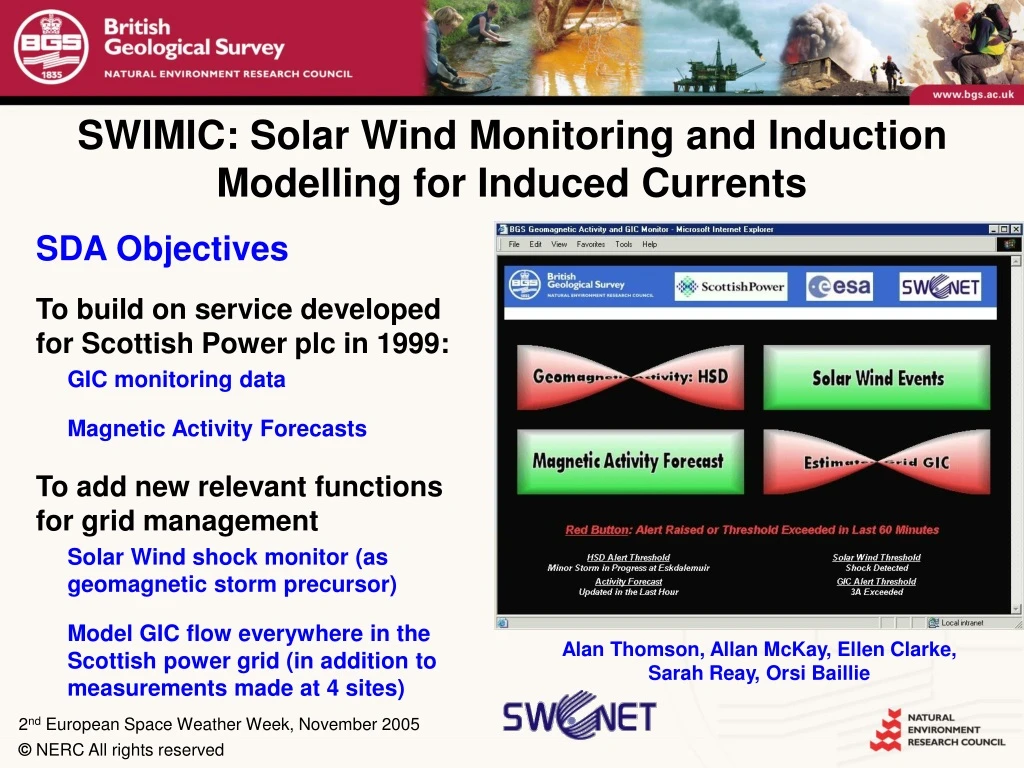 swimic solar wind monitoring and induction modelling for induced currents