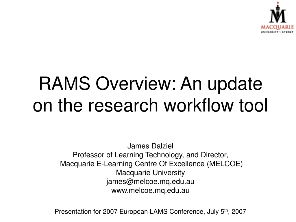 rams overview an update on the research workflow