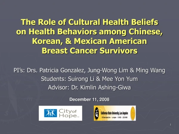 PI’s: Drs. Patricia Gonzalez, Jung-Wong Lim &amp; Ming Wang Students: Suirong Li &amp; Mee Yon Yum