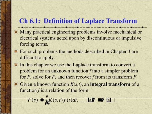 Ch 6.1:  Definition of Laplace Transform