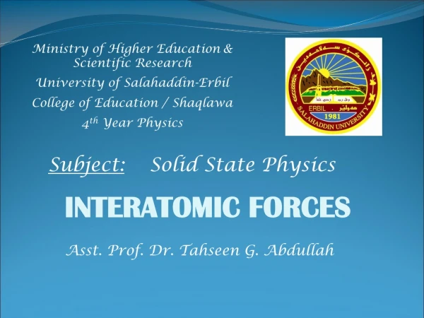 Asst. Prof. Dr. Tahseen G. Abdullah