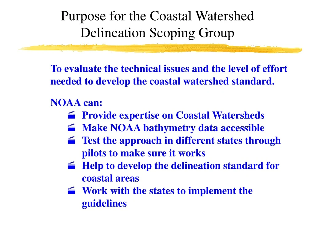purpose for the coastal watershed delineation scoping group