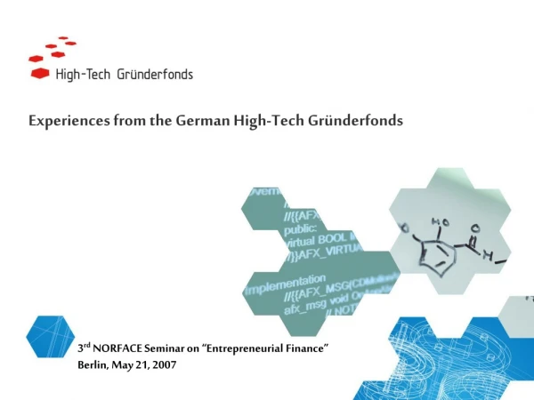 3 rd  NORFACE Seminar on “Entrepreneurial Finance” Berlin, May 21, 2007