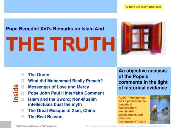 Pope Benedict XVI’s Remarks on Islam And THE TRUTH