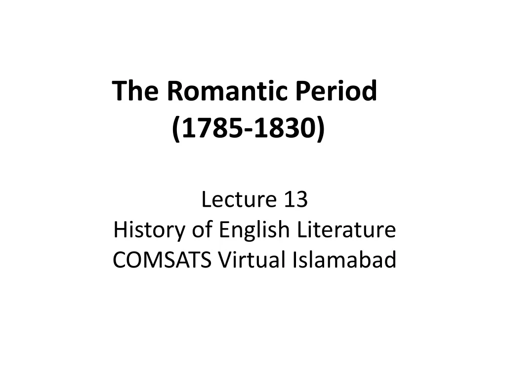 the romantic period 1785 1830