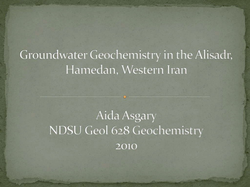 groundwater geochemistry in the alisadr hamedan western iran