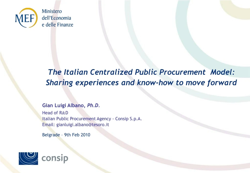 the italian centralized public procurement model sharing experiences and know how to move forward