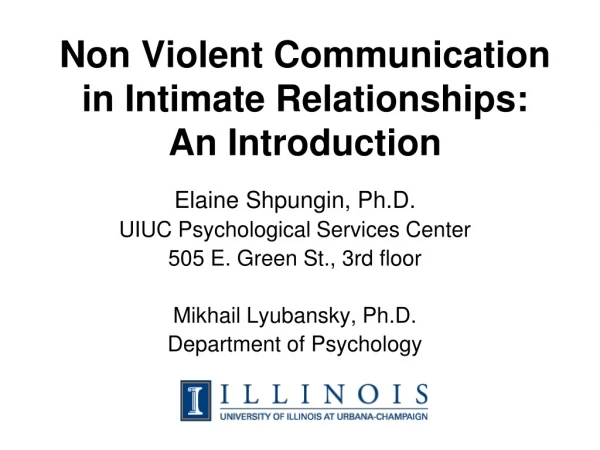 Non Violent Communication in Intimate Relationships: An Introduction