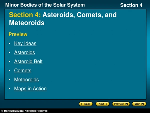 Section 4:  Asteroids, Comets, and Meteoroids