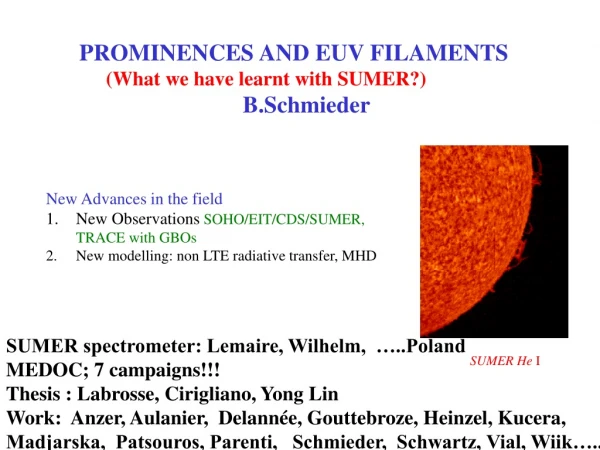 PROMINENCES AND EUV FILAMENTS           (What we have learnt with SUMER?)