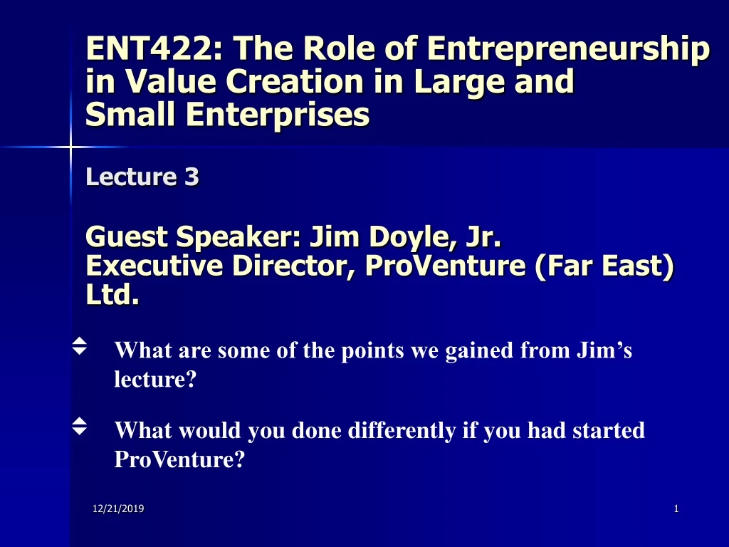 ent422 the role of entrepreneurship in value