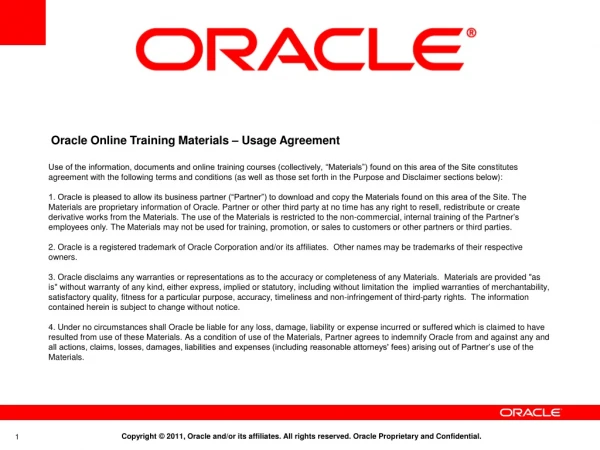 Oracle Online Training Materials – Usage Agreement