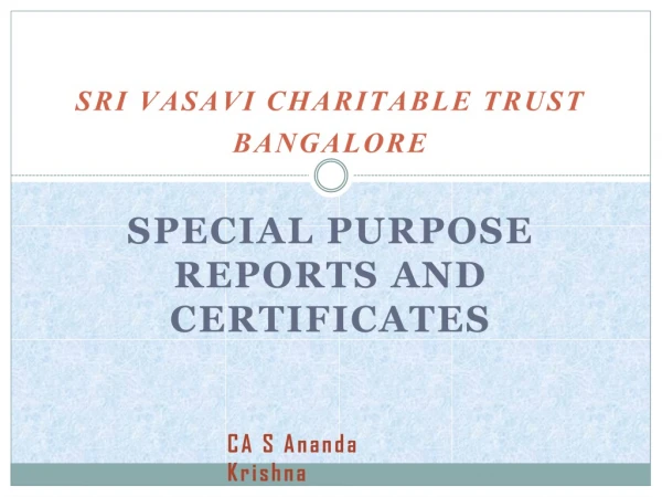 SRI VASAVI CHARITABLE TRUST BANGALORE