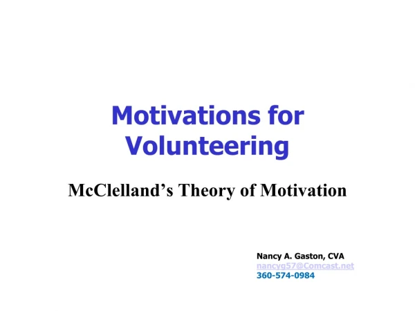 Motivations for Volunteering