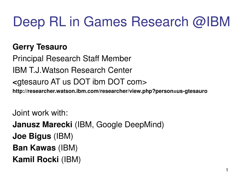 deep rl in games research @ibm